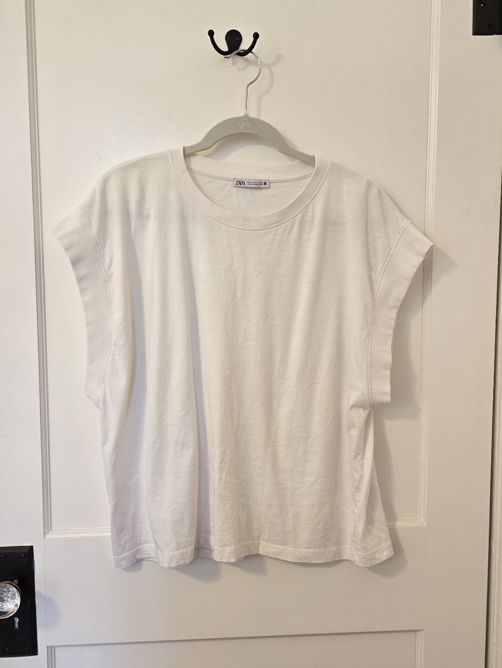 Zara White Cap Sleeve Crewneck Tee